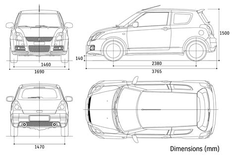 Suzuki Swift Sport 2006 Blueprint - Download free blueprint for 3D modeling