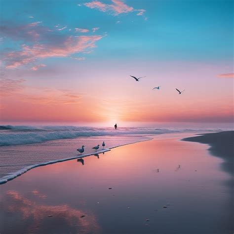 Premium AI Image | Dawn's Embrace Minimalist Beach Sunrise