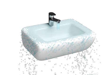 water overflowing in the sink, wash basin isolated. 3d render ...