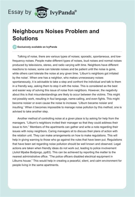 Neighbours Noises Problem and Solutions - 344 Words | Essay Example