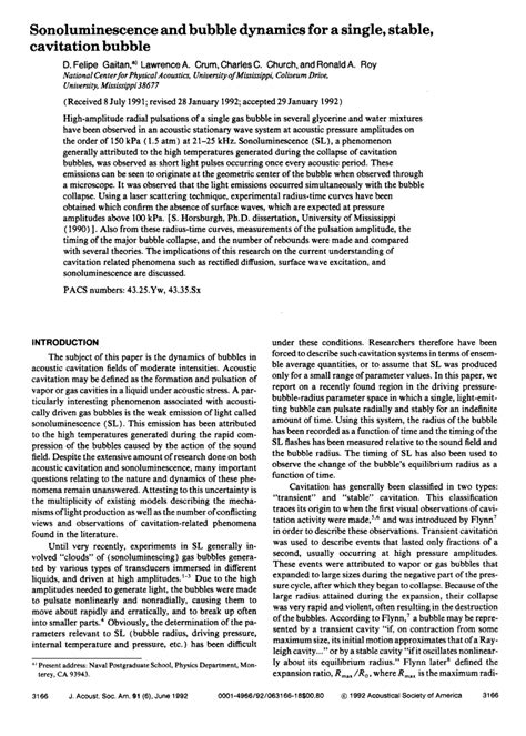 (PDF) Sonoluminescence and Bubble Dynamics for a Single Stable ...