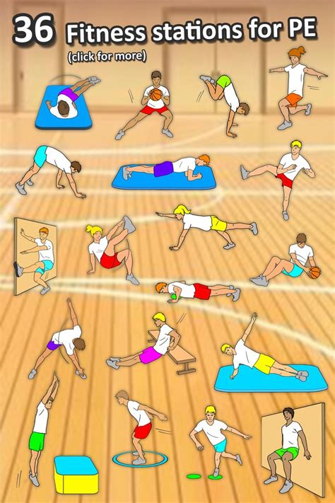 Fitness Circuit Station cards - 36 PE gym activities: Elementary ...