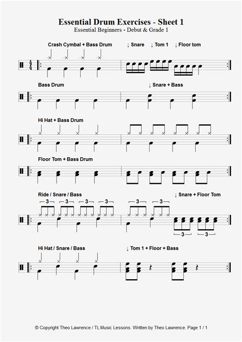 6 Essential Drum Exercises – Essential Beginners – Sheet 1 – Drum Workout | Learn Drums For Free