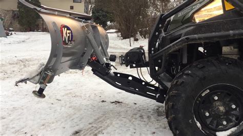 KFi Snow Plow on a Polaris Ranger with Mulit Mount Winch - YouTube