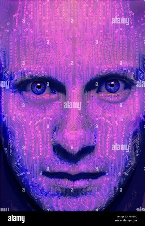 ROBOTIC MALE FACE COMBINED WITH PRINTED CIRCUIT BOARD Stock Photo - Alamy