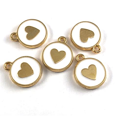 Enamel White And Gold Colour Heart Charms For Jewelry Making, 12mm - 5 – Easy Crafts