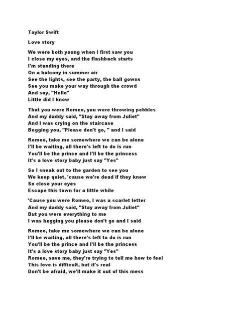Love Story Taylor Swift Lyrics | PDF