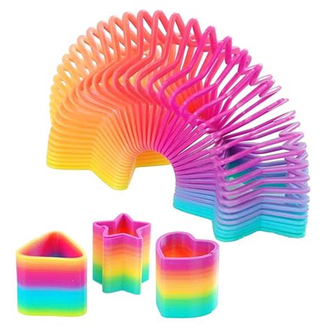 3 x CrazyGadget® Neon Magic Spring Slinky Toy 3 Pcs Set Heart, Triangle & Star Shapes. 6.5cm ...