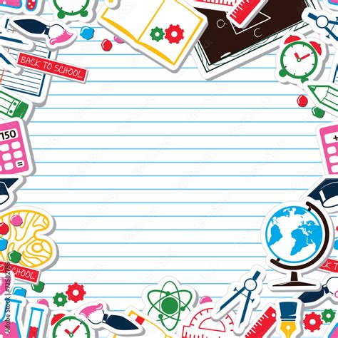 Lined Paper Background - School theme. Colorful cartoon objects Stock Vector | Adobe Stock