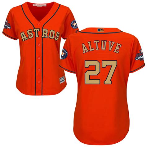 Women's #27 Jose Altuve Jersey Sewn on Orange Houston Astros Champions ...