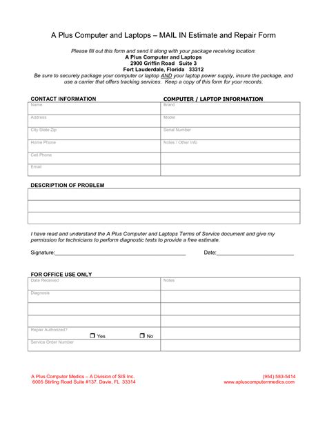 Computer Repair Forms - Free Printable Documents