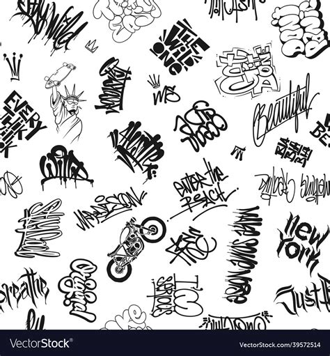 Graffiti tags urban elements seamless pattern Vector Image