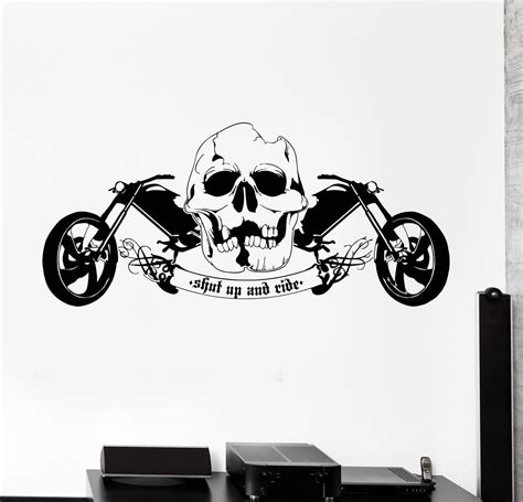 Vinyl Wall Decal Cool Skull Motorcycle Speed Biker Driver Garage Cruis — Wallstickers4you