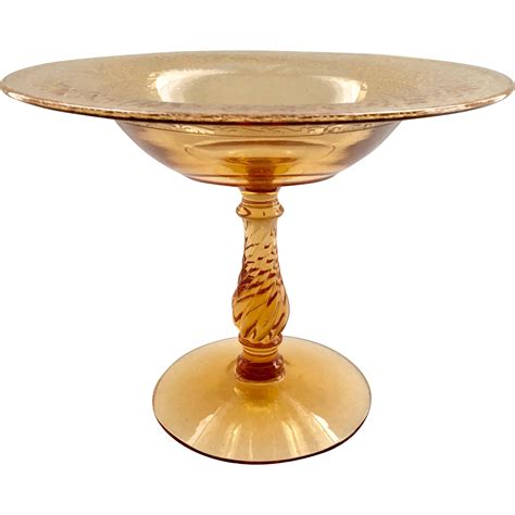 Fostoria Elegant Glass Royal Etch Amber Compote Blank 2327 Twisted Stem ...