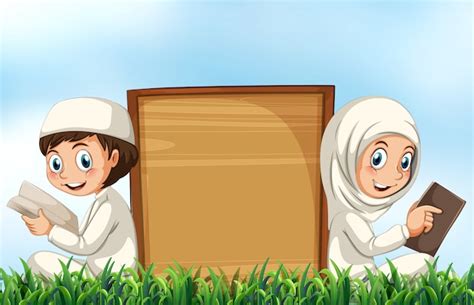 Free Vector | Muslim couple reading bible on the grass