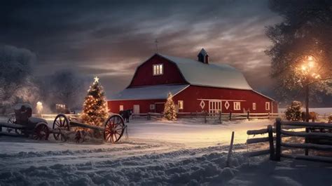 Dark Picture Of A Christmas Barn By The Lake Snowy Night Background, Farm Christmas Picture ...