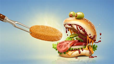Download Burger Funny Food 4k Ultra HD Wallpaper