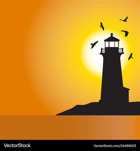 Lighthouse sunset silhouettes 1 Royalty Free Vector Image