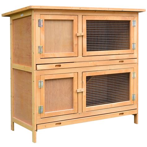 PawHut Solid Wood Rabbit/Bunny Hutch with 2 Large Main Rooms ...