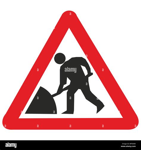 uk road sign roadworks ahead man digging Stock Photo: 30847832 - Alamy