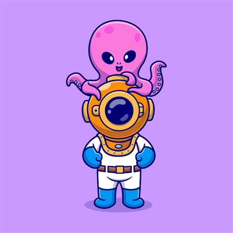 Premium Vector | Cute diver with octopus cartoon vector icon illustration science animal icon ...