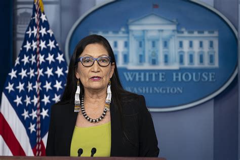 Interior Secretary Deb Haaland addresses national press corps at the ...