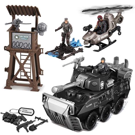 Buy JOYIN 9 Pcs Boys Toy Play Set with Realistic Watchtower, Tank Toy, Mini Helicopter, Fancy ...