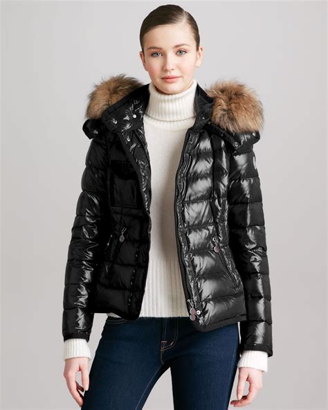 Lyst - Moncler Short Puffer Jacket with Furtrimmed Hood in Black