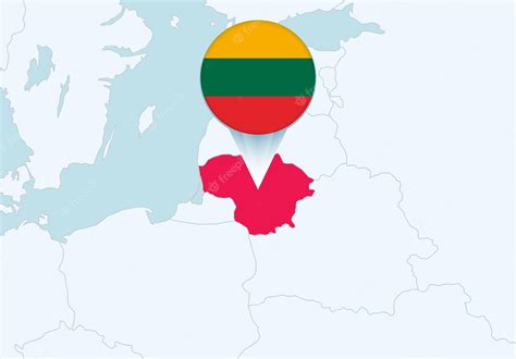 Premium Vector | Europe with selected lithuania map and lithuania flag icon