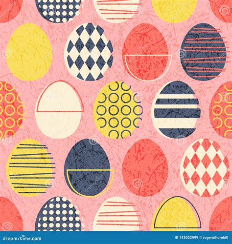 Abstract Seamless Retro Easter Eggs Pattern in Stamped Style. Stock ...