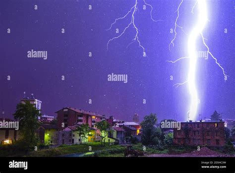 lightning storm during a winter night Stock Photo - Alamy