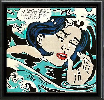 DROWNING GIRL Roy Lichtenstein Oil on Giclee 24x24 Framed Canvas **SALE | #4668833882