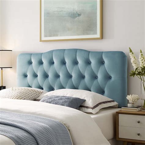 Modway Annabel Diamond Tufted Velvet Queen Headboard in Light Blue ...