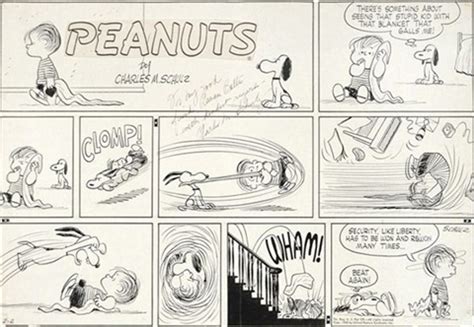Snoopy and Linus battle for possession of the security blanket comic Peanuts by Charles M ...