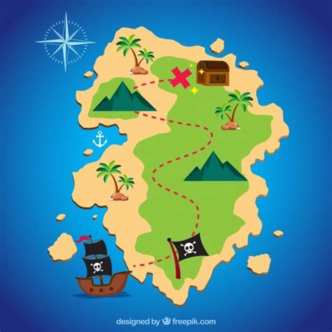 Pirate treasure map with boat and elements. Download thousands of free vectors on Freepik, the ...