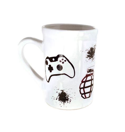 Hand Painted White Gaming Mug - Hand Painted Ceramic Video Game Coffee Mug