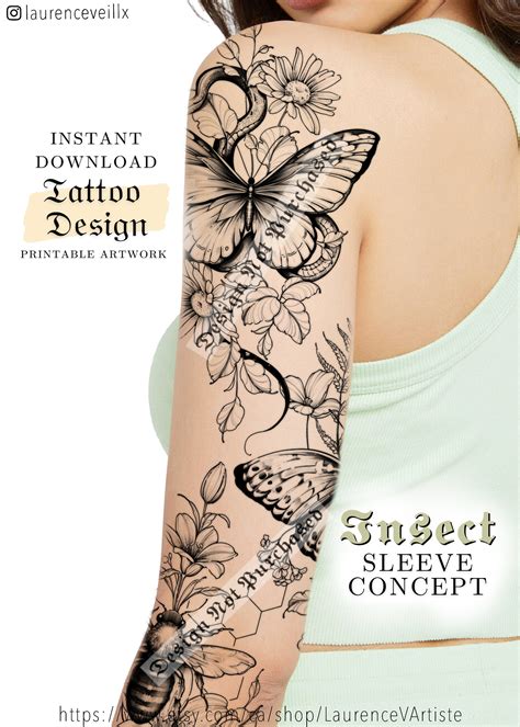 Sleeve Tattoo Design for Women Tattoo Drawing Stencil - Etsy