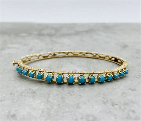 Yellow Gold Turquoise Bangle Bracelet, Vintage Turquoise Bangle Bracelet, Turquoise Bracelet ...