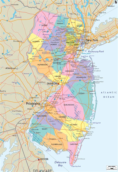 Detailed Political Map of New Jersey - Ezilon Maps