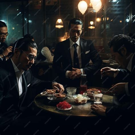 Premium Photo | Yakuza bosses meeting at a fancy seafood restaurant for dinner