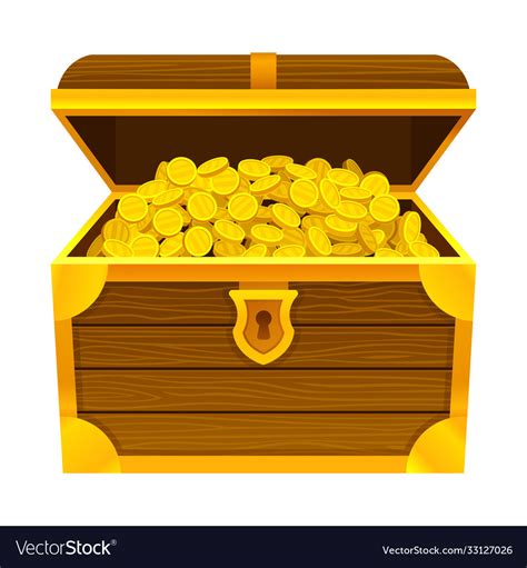 Open wooden chest full with gold coins Royalty Free Vector