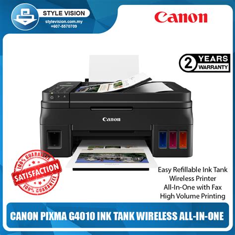 CANON PIXMA G4010 FAX WIRELESS INK TANK SYSTEM ALL-IN-ONE PRRINTER ...