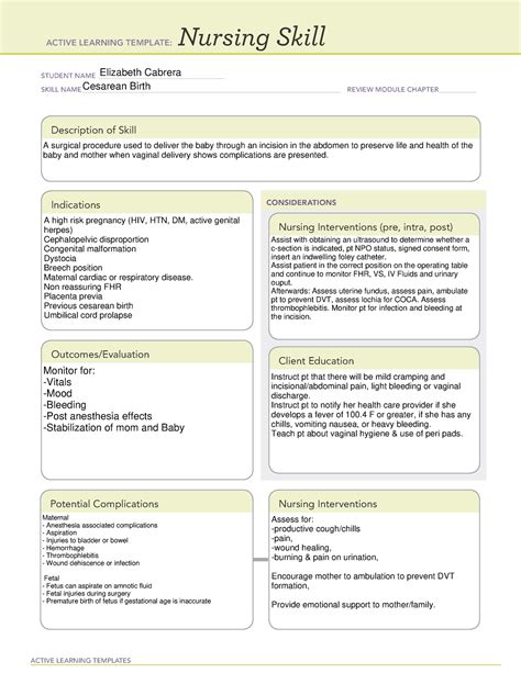 Ceserean - ATI Maternal Newborn Skill Sheet. - ACTIVE LEARNING TEMPLATES Nursing Skill STUDENT ...