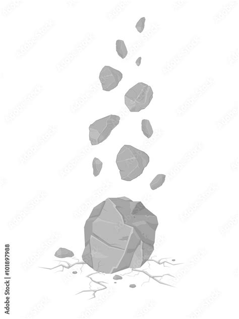 Vector Falling Rocks Icon Illustration. Rocks falling and cracking the ...