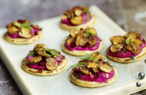 Beetroot blinis with garlicky mushrooms | Recipe | Canapes recipes ...