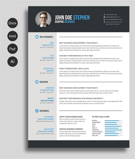 Free Microsoft Word Resume and CV Template for Photoshop (PSD) and Ill - CreativeBooster