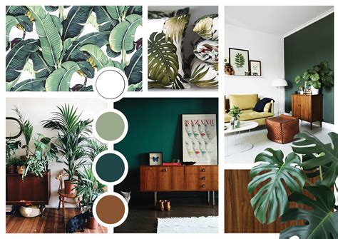 a collage of green and white living room decor with plants, furniture ...