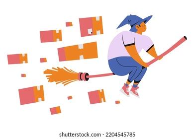 Man Flying Broom Stock Vector (Royalty Free) 2204545785 | Shutterstock