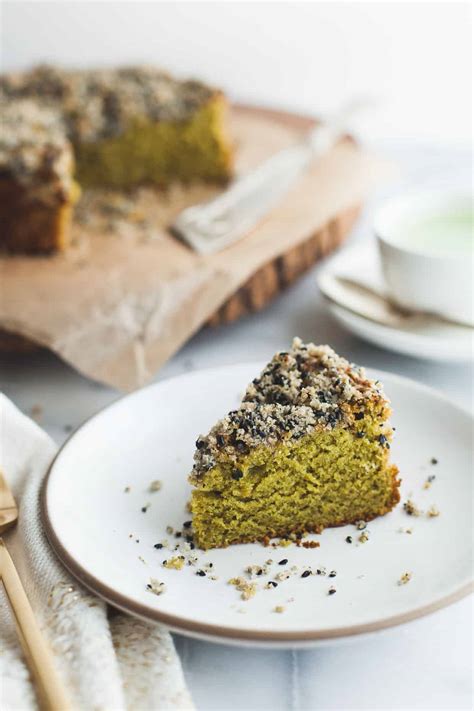 Gluten-free Matcha Cake with Black Sesame Streusel - Snixy Kitchen