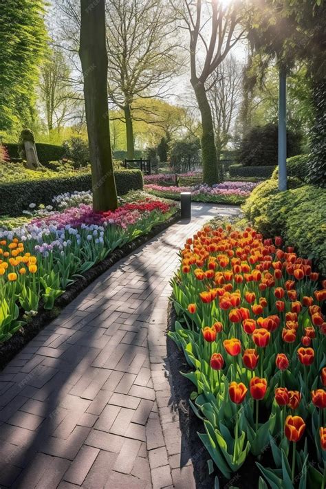 Premium AI Image | Tulips blooming in the Keukenhof park in Netherlands